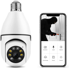 1080P 360°Rotate Auto Tracking Panoramic Camera Light Bulb Night Vision Wireless for WiFi PTZ IP Cam Remote Viewing Security E27 Interface Home Security Webcam Two Way Voice